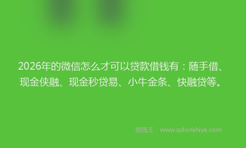 2026年的微信怎么才可以贷款借钱有：随手借、现金侠融、现金秒贷易、小牛金条、快融贷等。