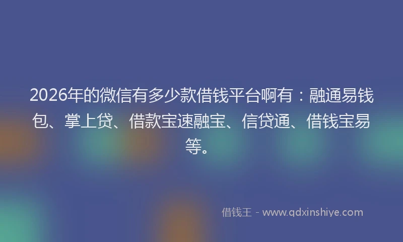 2026年的微信有多少款借钱平台啊有：融通易钱包、掌上贷、借款宝速融宝、信贷通、借钱宝易等。