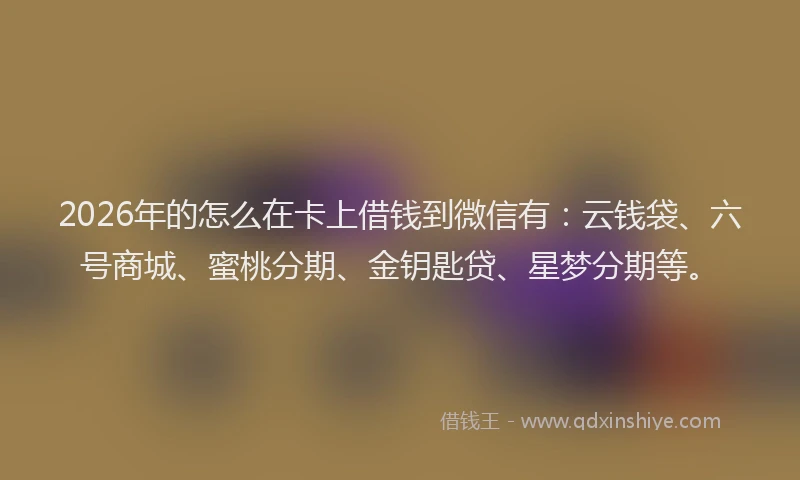 2026年的怎么在卡上借钱到微信有：云钱袋、六号商城、蜜桃分期、金钥匙贷、星梦分期等。