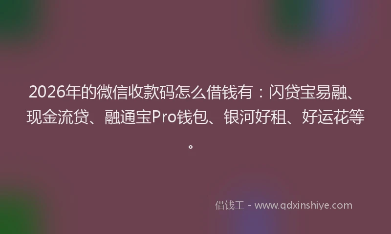 2026年的微信收款码怎么借钱有：闪贷宝易融、现金流贷、融通宝Pro钱包、银河好租、好运花等。
