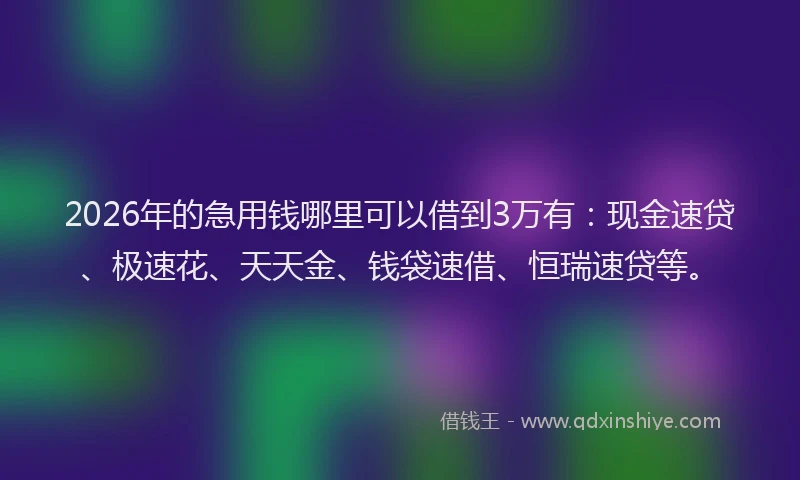 2026年的急用钱哪里可以借到3万有:现金速贷、极速花、天天金、钱袋速借、恒瑞速贷等。
