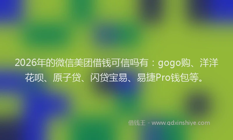 2026年的微信美团借钱可信吗有：gogo购、洋洋花呗、原子贷、闪贷宝易、易捷Pro钱包等。