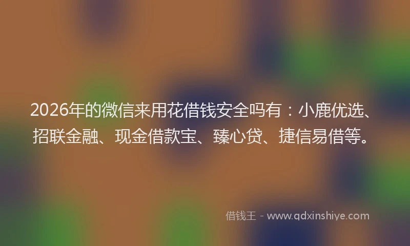 2026年的微信来用花借钱安全吗有：小鹿优选、招联金融、现金借款宝、臻心贷、捷信易借等。