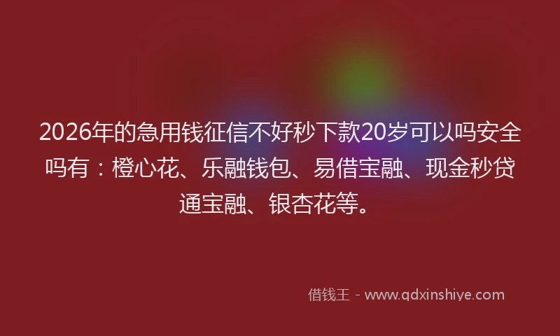 2026年的急用钱征信不好秒下款20岁可以吗安全吗有:橙心花、乐融钱包、易借宝融、现金秒贷通宝融、银杏花等。