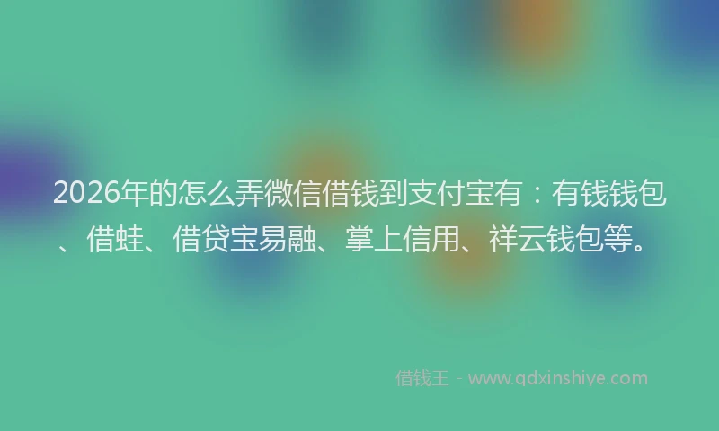 2026年的怎么弄微信借钱到支付宝有:有钱钱包、借蛙、借贷宝易融、掌上信用、祥云钱包等。