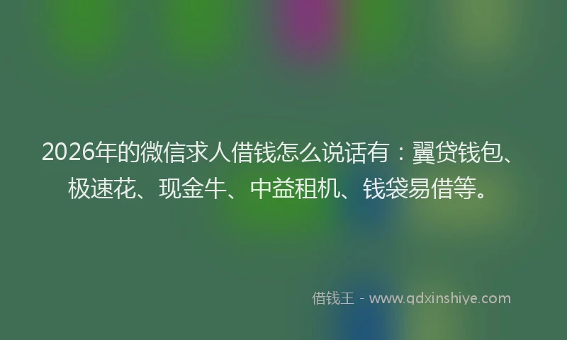 2026年的微信求人借钱怎么说话有：翼贷钱包、极速花、现金牛、中益租机、钱袋易借等。