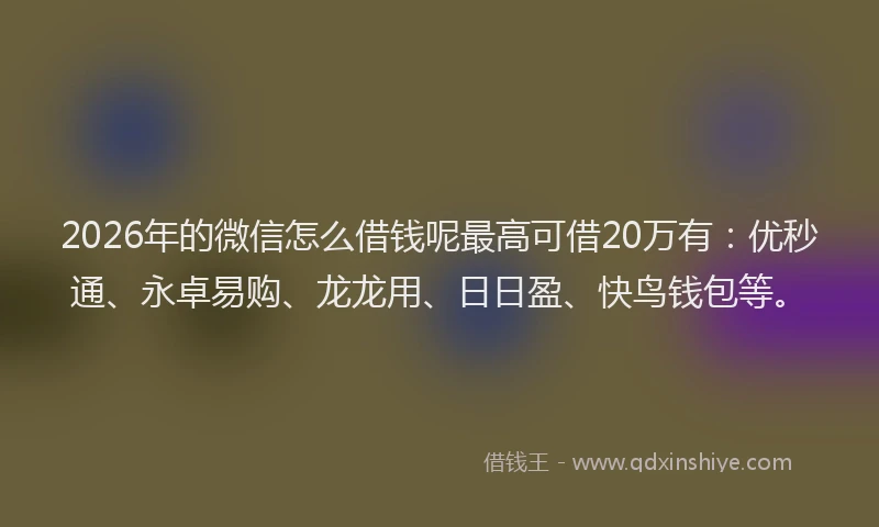 2026年的微信怎么借钱呢最高可借20万有：优秒通、永卓易购、龙龙用、日日盈、快鸟钱包等。