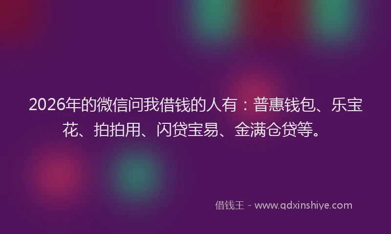 2026年的微信问我借钱的人有：普惠钱包、乐宝花、拍拍用、闪贷宝易、金满仓贷等。