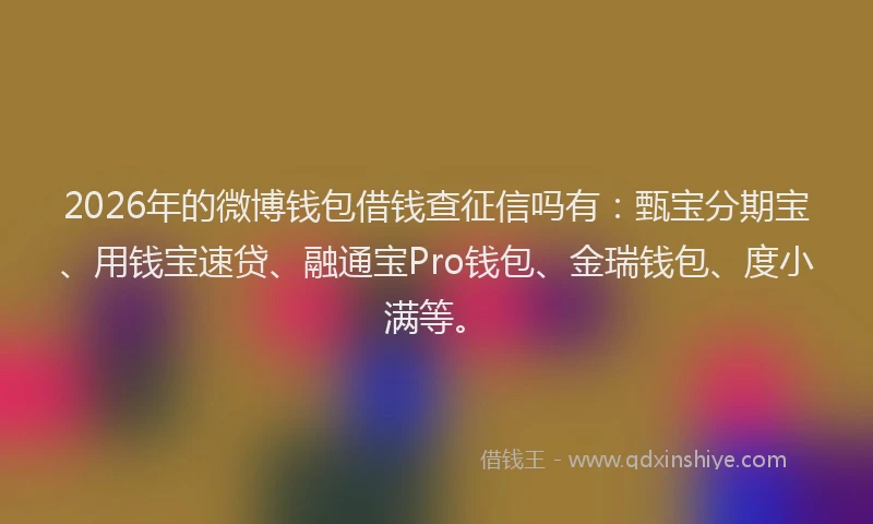 2026年的微博钱包借钱查征信吗有：甄宝分期宝、用钱宝速贷、融通宝Pro钱包、金瑞钱包、度小满等。