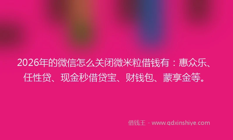 2026年的微信怎么关闭微米粒借钱有：惠众乐、任性贷、现金秒借贷宝、财钱包、蒙享金等。