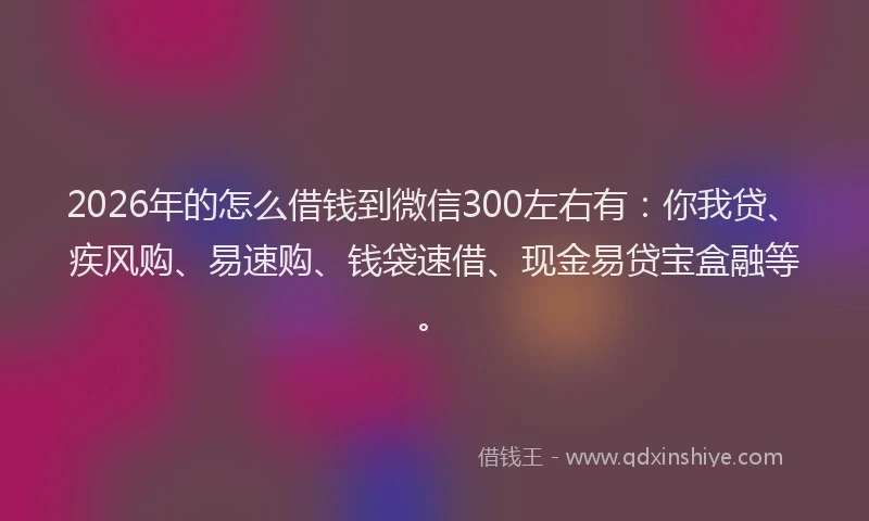 2026年的怎么借钱到微信300左右有：你我贷、疾风购、易速购、钱袋速借、现金易贷宝盒融等。