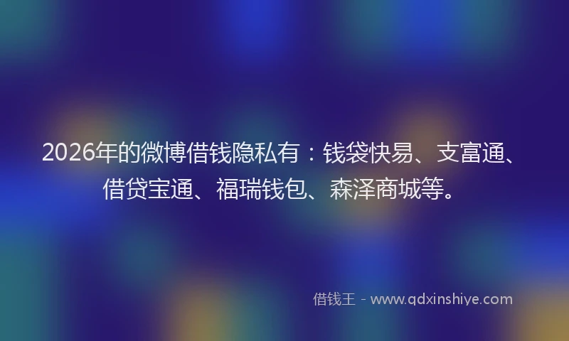 2026年的微博借钱隐私有：钱袋快易、支富通、借贷宝通、福瑞钱包、森泽商城等。