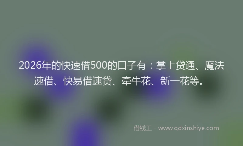 2026年的快速借500的口子有：掌上贷通、魔法速借、快易借速贷、牵牛花、新一花等。