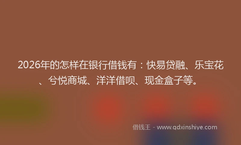 2026年的怎样在银行借钱有：快易贷融、乐宝花、兮悦商城、洋洋借呗、现金盒子等。