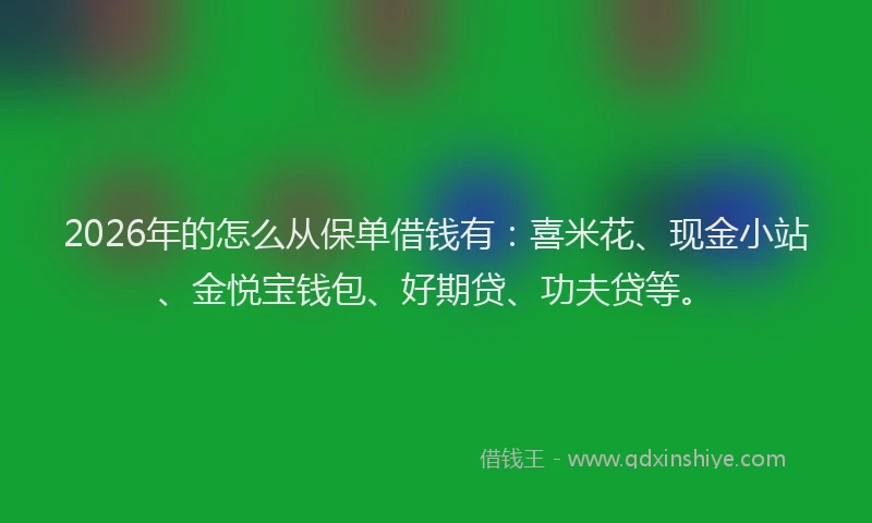 2026年的怎么从保单借钱有：喜米花、现金小站、金悦宝钱包、好期贷、功夫贷等。