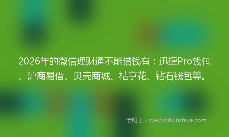 2026年的微信理财通不能借钱有：迅捷Pro钱包、沪商易借、贝壳商城、桔享花、钻石钱包等。