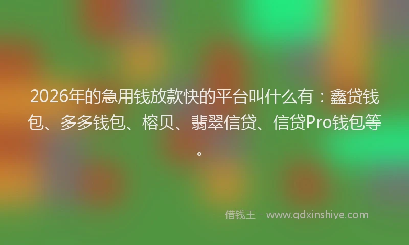 2026年的急用钱放款快的平台叫什么有：鑫贷钱包、多多钱包、榕贝、翡翠信贷、信贷Pro钱包等。
