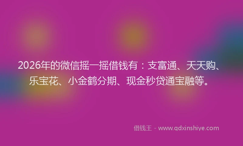 2026年的微信摇一摇借钱有：支富通、天天购、乐宝花、小金鹤分期、现金秒贷通宝融等。