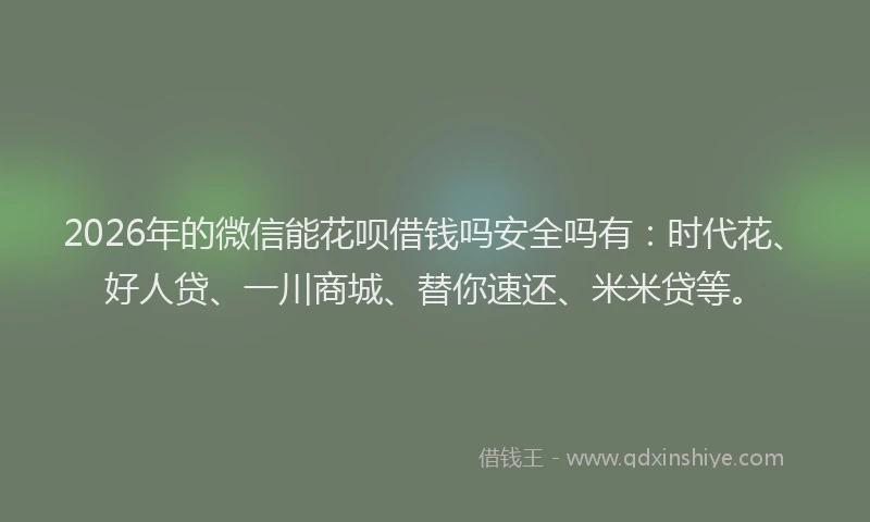 2026年的微信能花呗借钱吗安全吗有：时代花、好人贷、一川商城、替你速还、米米贷等。