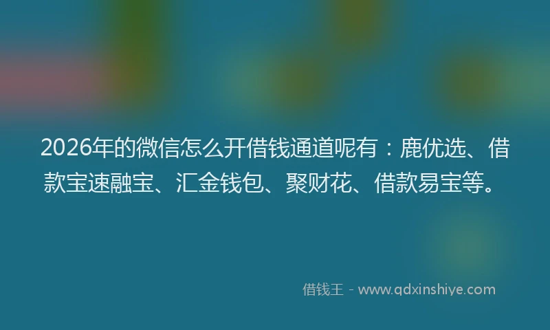 2026年的微信怎么开借钱通道呢有：鹿优选、借款宝速融宝、汇金钱包、聚财花、借款易宝等。