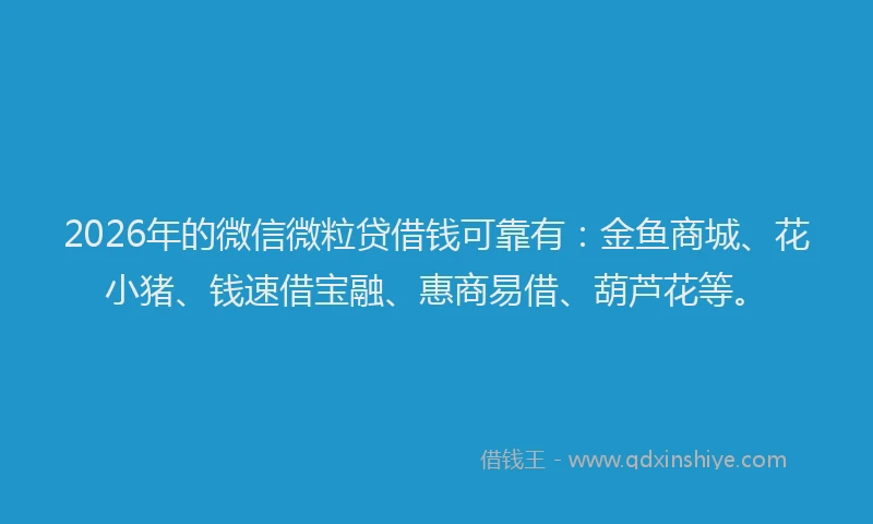 2026年的微信微粒贷借钱可靠有：金鱼商城、花小猪、钱速借宝融、惠商易借、葫芦花等。