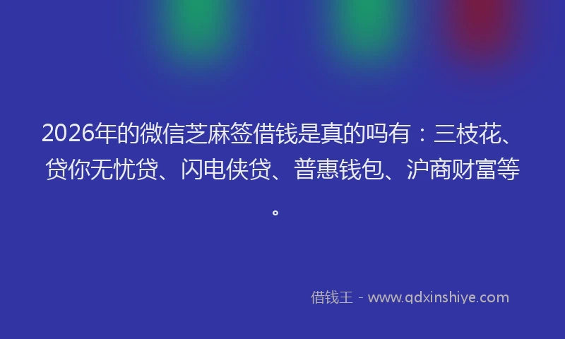 2026年的微信芝麻签借钱是真的吗有：三枝花、贷你无忧贷、闪电侠贷、普惠钱包、沪商财富等。