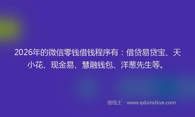 2026年的微信零钱借钱程序有：借贷易贷宝、天小花、现金易、慧融钱包、洋葱先生等。