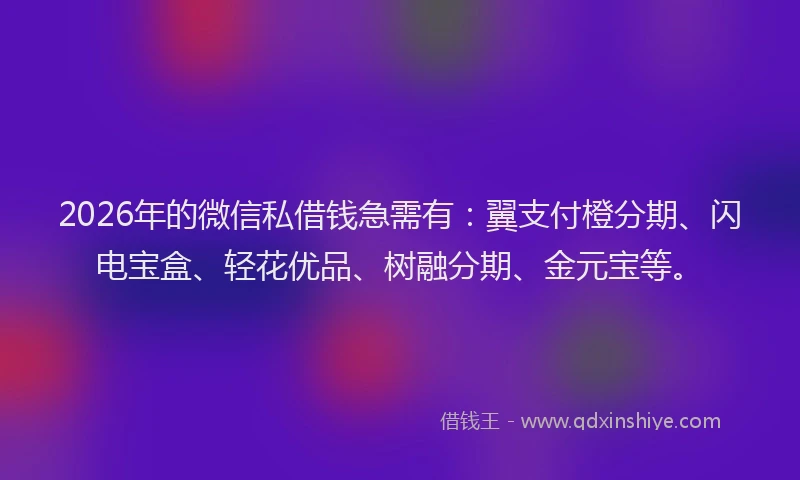 2026年的微信私借钱急需有：翼支付橙分期、闪电宝盒、轻花优品、树融分期、金元宝等。