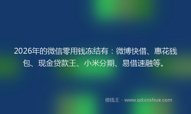 2026年的微信零用钱冻结有：微博快借、惠花钱包、现金贷款王、小米分期、易借速融等。