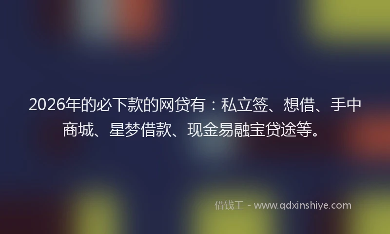 2026年的必下款的网贷有：私立签、想借、手中商城、星梦借款、现金易融宝贷途等。