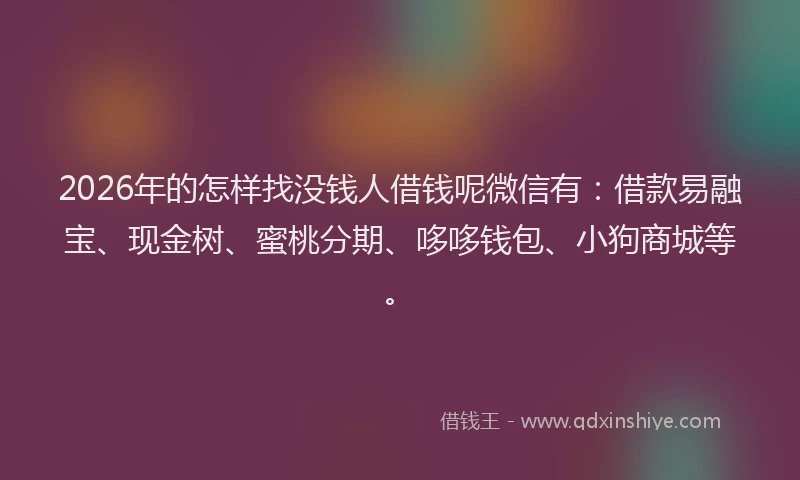 2026年的怎样找没钱人借钱呢微信有：借款易融宝、现金树、蜜桃分期、哆哆钱包、小狗商城等。