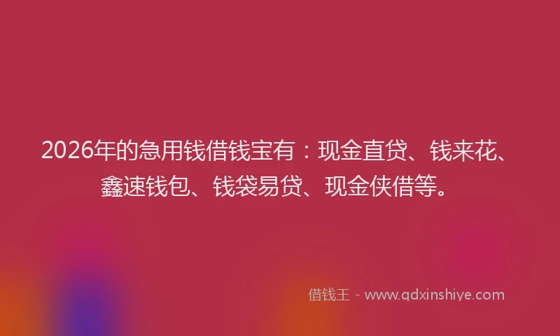2026年的急用钱借钱宝有:现金直贷、钱来花、鑫速钱包、钱袋易贷、现金侠借等。