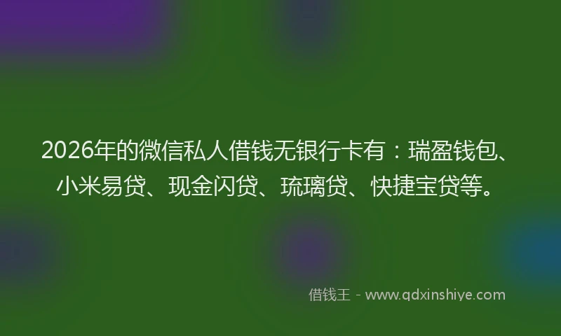 2026年的微信私人借钱无银行卡有：瑞盈钱包、小米易贷、现金闪贷、琉璃贷、快捷宝贷等。