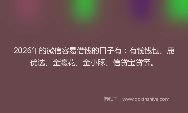 2026年的微信容易借钱的口子有：有钱钱包、鹿优选、金瀛花、金小豚、信贷宝贷等。