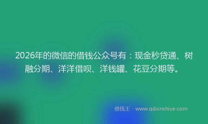 2026年的微信的借钱公众号有：现金秒贷通、树融分期、洋洋借呗、洋钱罐、花豆分期等。