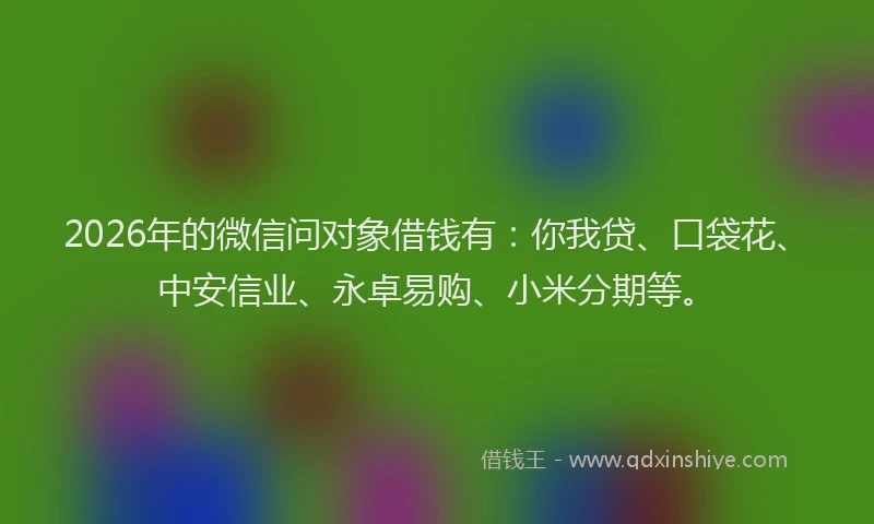 2026年的微信问对象借钱有：你我贷、口袋花、中安信业、永卓易购、小米分期等。