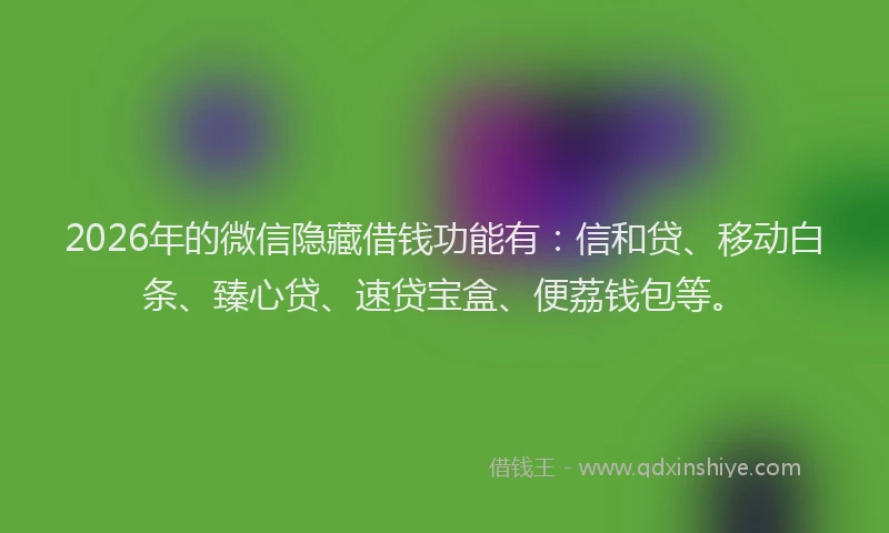 2026年的微信隐藏借钱功能有：信和贷、移动白条、臻心贷、速贷宝盒、便荔钱包等。