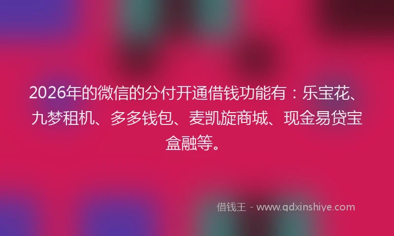 2026年的微信的分付开通借钱功能有：乐宝花、九梦租机、多多钱包、麦凯旋商城、现金易贷宝盒融等。