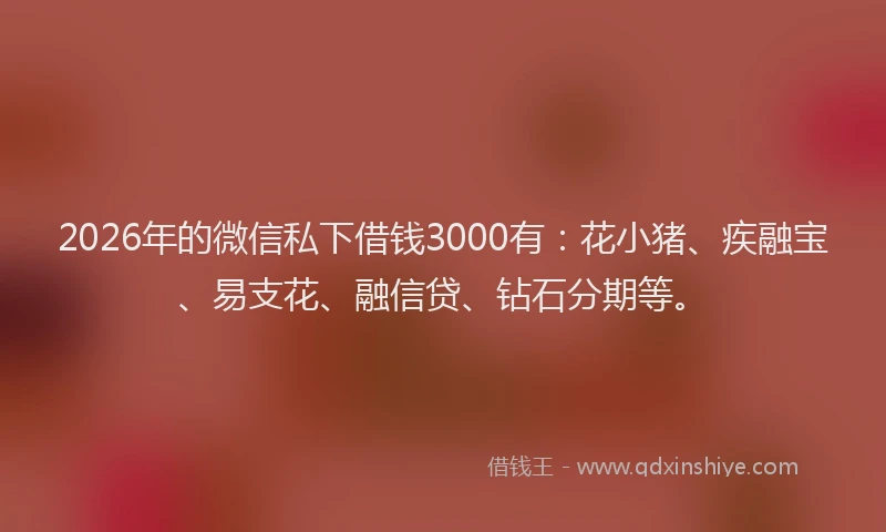 2026年的微信私下借钱3000有：花小猪、疾融宝、易支花、融信贷、钻石分期等。