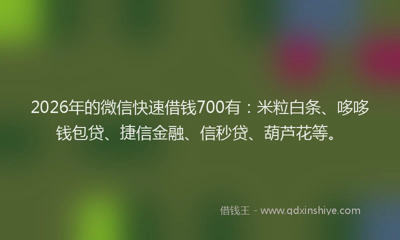 2026年的微信快速借钱700有：米粒白条、哆哆钱包贷、捷信金融、信秒贷、葫芦花等。