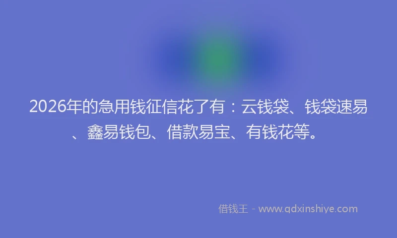 2026年的急用钱征信花了有:云钱袋、钱袋速易、鑫易钱包、借款易宝、有钱花等。
