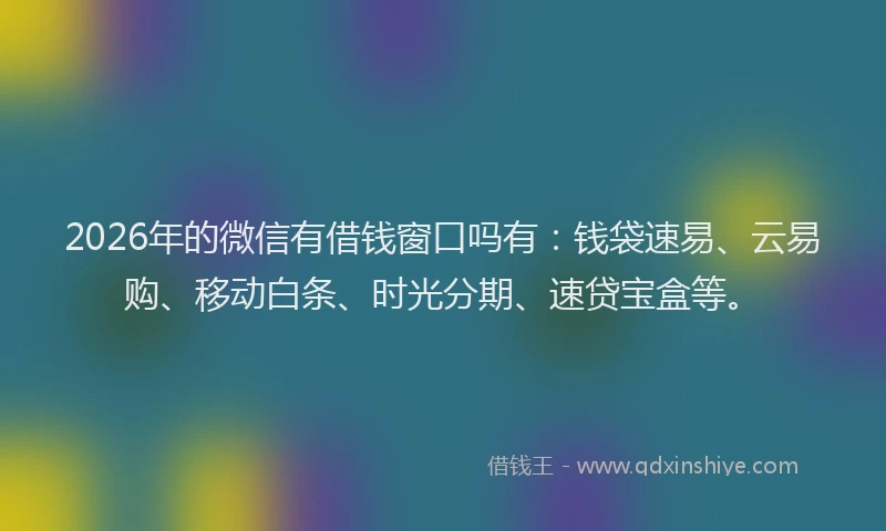 2026年的微信有借钱窗口吗有：钱袋速易、云易购、移动白条、时光分期、速贷宝盒等。