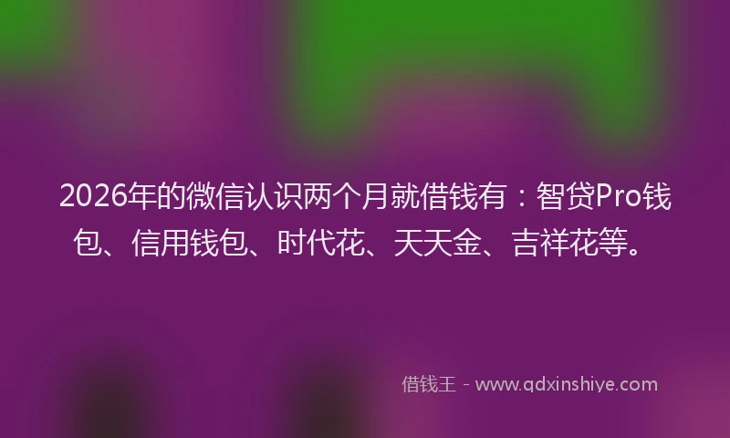 2026年的微信认识两个月就借钱有：智贷Pro钱包、信用钱包、时代花、天天金、吉祥花等。