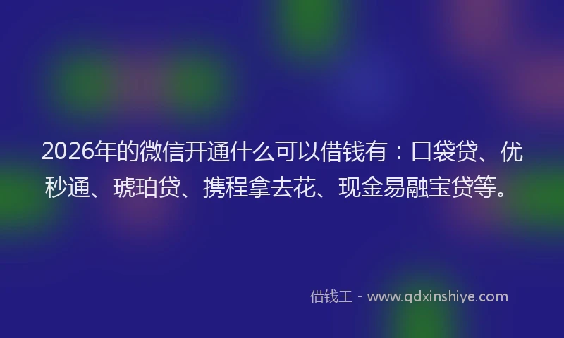 2026年的微信开通什么可以借钱有：口袋贷、优秒通、琥珀贷、携程拿去花、现金易融宝贷等。
