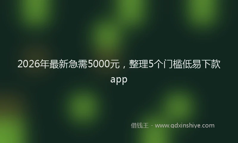 2026年最新急需5000元，整理5个门槛低易下款app