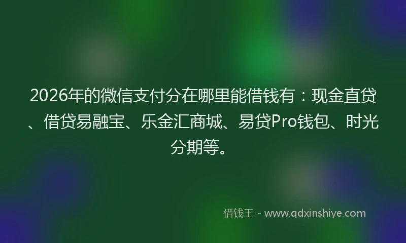 2026年的微信支付分在哪里能借钱有：现金直贷、借贷易融宝、乐金汇商城、易贷Pro钱包、时光分期等。