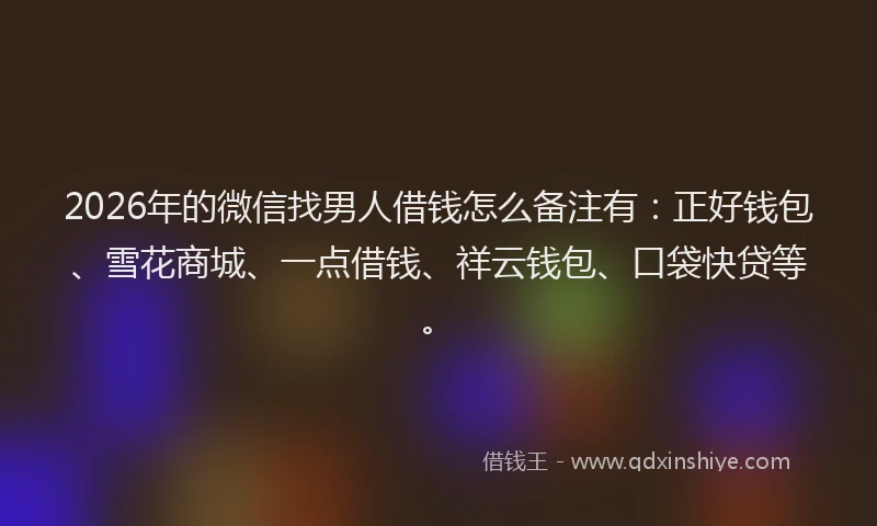 2026年的微信找男人借钱怎么备注有：正好钱包、雪花商城、一点借钱、祥云钱包、口袋快贷等。