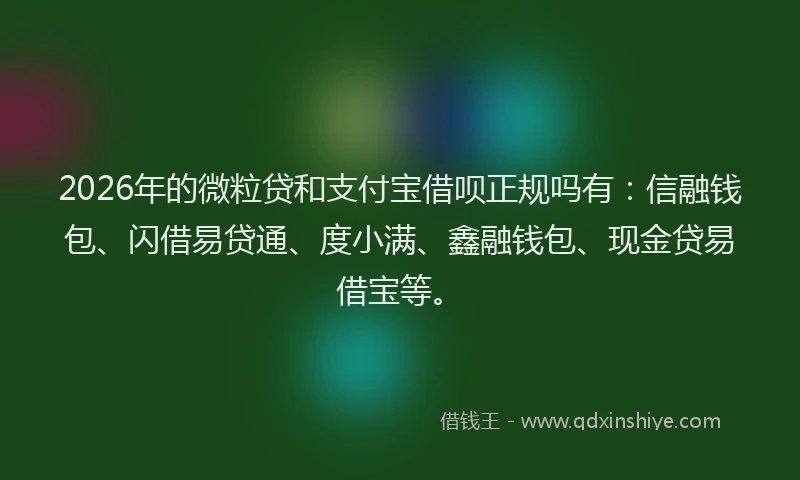 2026年的微粒贷和支付宝借呗正规吗有：信融钱包、闪借易贷通、度小满、鑫融钱包、现金贷易借宝等。
