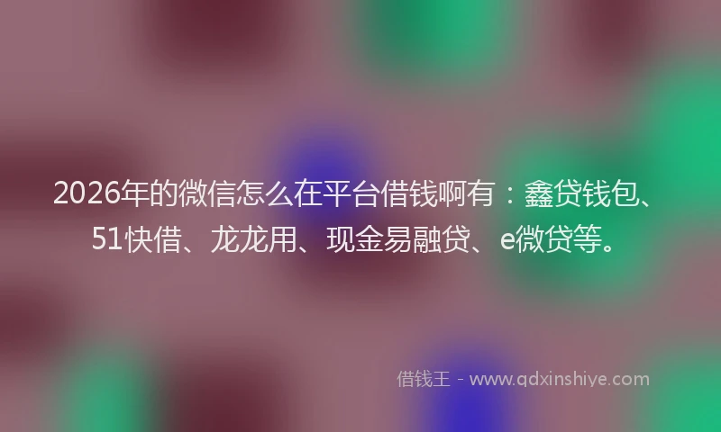 2026年的微信怎么在平台借钱啊有：鑫贷钱包、51快借、龙龙用、现金易融贷、e微贷等。