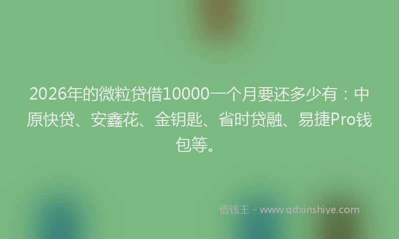 2026年的微粒贷借10000一个月要还多少有：中原快贷、安鑫花、金钥匙、省时贷融、易捷Pro钱包等。